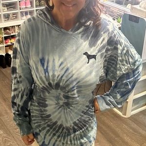Blue tie-dye, long sleeve, hooded jersey